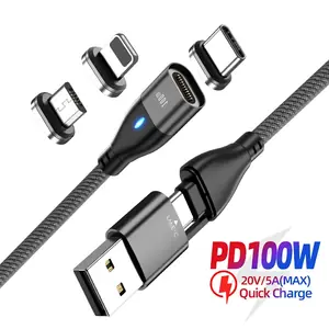 100 واط المغناطيسي USB نوع C كابل 5A شحن سريع مايكرو نوع C كابل لماك بوك سامسونج شاومي آيفون المغناطيس شاحن سلك الحبل