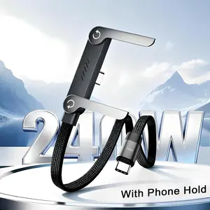 240 واط كابل بيانات حامل قابل للطي 2 في 1 شحن سريع حامل هاتف مضفر كابل شحن نوع C إلى USB الهاتف الكمبيوتر العالمي
