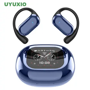 سماعات أذن لاسلكية UYUXIO بتقنية التوصيل العظمي مفتوحة الأذن مع شاشة رقمية وبلوتوث 5.4 ووقت تشغيل 60 ساعة ومقاومة للماء IPX7