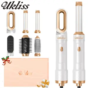 مجموعة مجفف الشعر UKLISS Airstyler Pro 5 في 1، فرشاة تجعيد الهواء الساخن، مكواة فرد، فرشاة حرارية