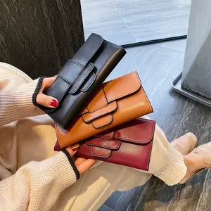 محفظة نسائية من جلد البولي يوريثان ، ثلاثية الطيات ، محفظة كلاسيكية ، مع مزلاج ، حقيبة هاتف ، حقيبة بطاقات للبنات