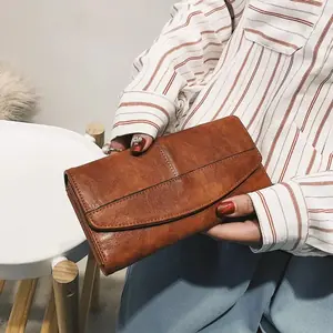 خمر محفظة ثلاثية الطي المرأة طويلة محفظة من جلد PU الإناث مخلب المحفظة غلق بمشبك الإناث حقيبة الهاتف فتاة بطاقة أكياس السيدات جودة عالية