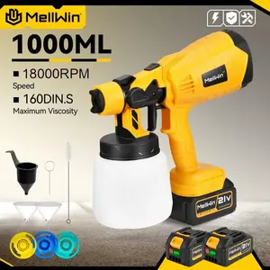 MELLWIN 1000 مللي بندقية رذاذ كهربائية المحمولة بخاخ طلاء لاسلكي HVLP أثاث السيارة بخاخ منزلي لماكيتا 18 فولت بطارية دبوس