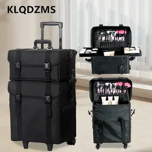 حقيبة مستحضرات التجميل الاحترافية من klqdzms، حقيبة أدوات تجميل نسائية من قماش أكسفورد، حقيبة أدوات تجميل ذات سعة كبيرة مع عجلات
