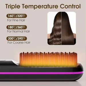 فرشاة فرد الشعر مع شاشة lcd، مكواة فرد الشعر اللاسلكية usb للشحن، فرشاة تمليس صغيرة محمولة للسفر المنزلي